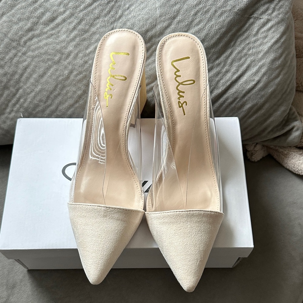 Lulu's Cream Pointed Toe Block Heels - Picture 8 of 9